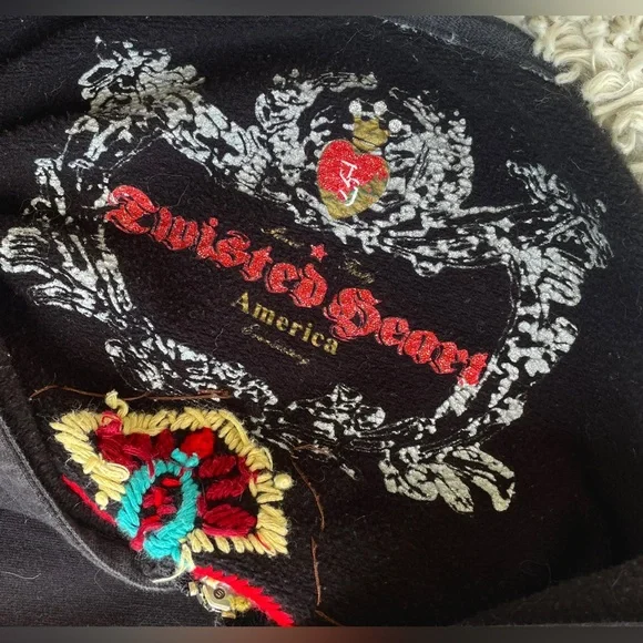 Vintage Y2K SET ‘Twisted Heart’ ♥️ Embroidered Hoodie & Flare Lounge Pants, Med - Picture 9 of 12